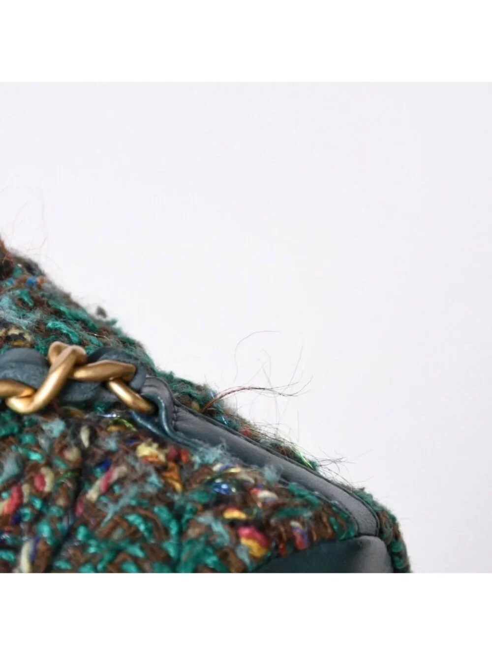 Chanel Small Backpack Base CC Logo Tweed Lambskin Green Gold